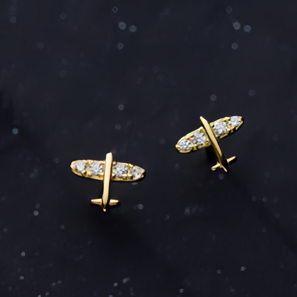Mini Airplane Gold 925 Stud Earrings-ECZ010 Gold SS086